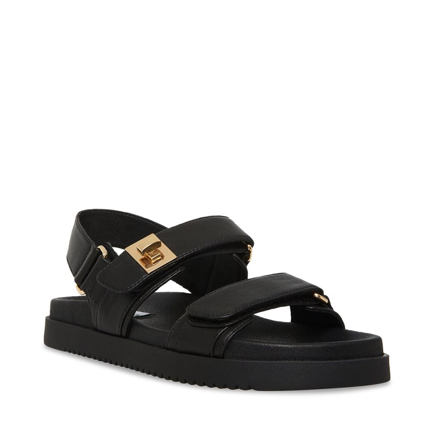 Black Steve Madden Mona Leather Women's Platform Sandals | PH 1280YUF